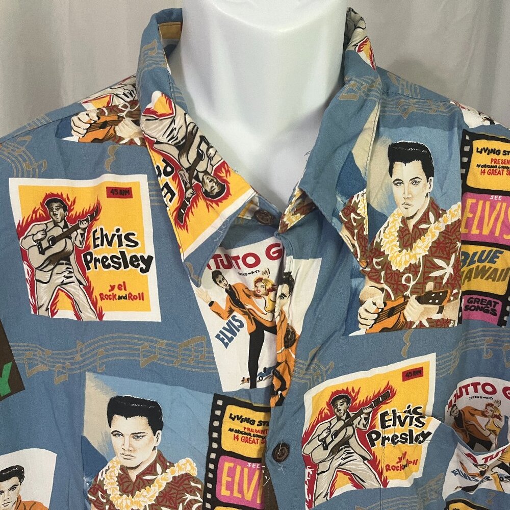 🎸 Reyn Spooner Elvis Presley Hawaiian Shirt 3XL Blue VTG Collector 🌺